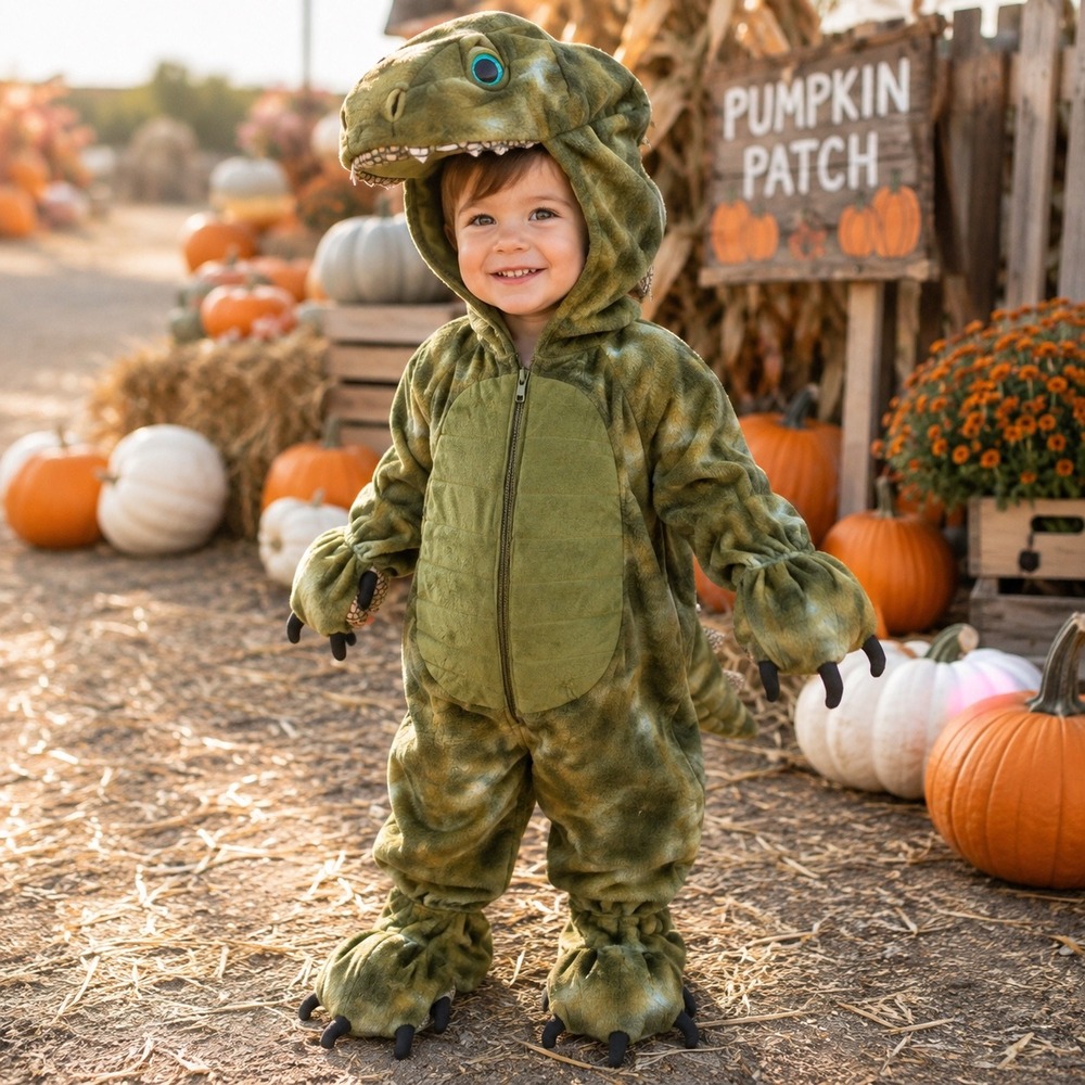 Kids Green Swamp Monster Creature Costume Hooded Camo Halloween Bodysuit 4T